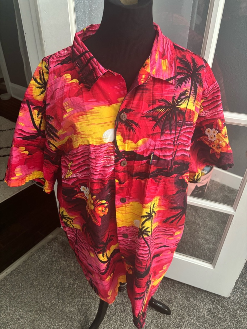 Men's Red & Yellow Tropical Camp Collar Button-Down Shirt